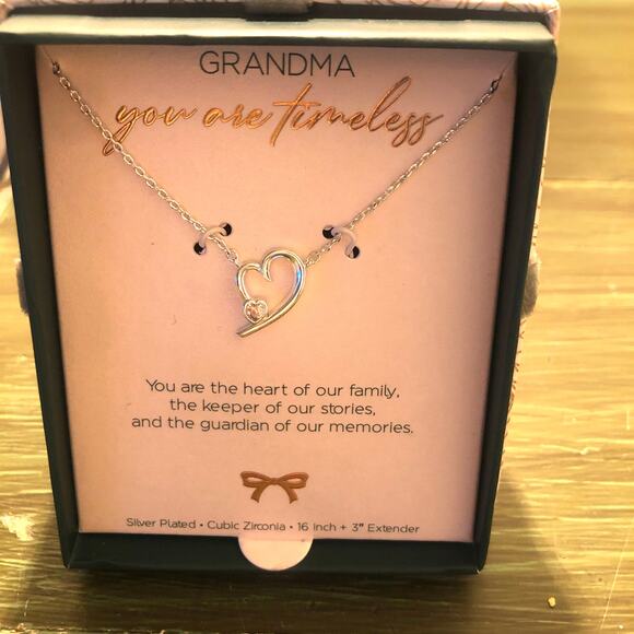 Target NWT Silver Plated Cubic Zirconia Open Heart Pendant Necklace Grandma - Picture 2 of 4